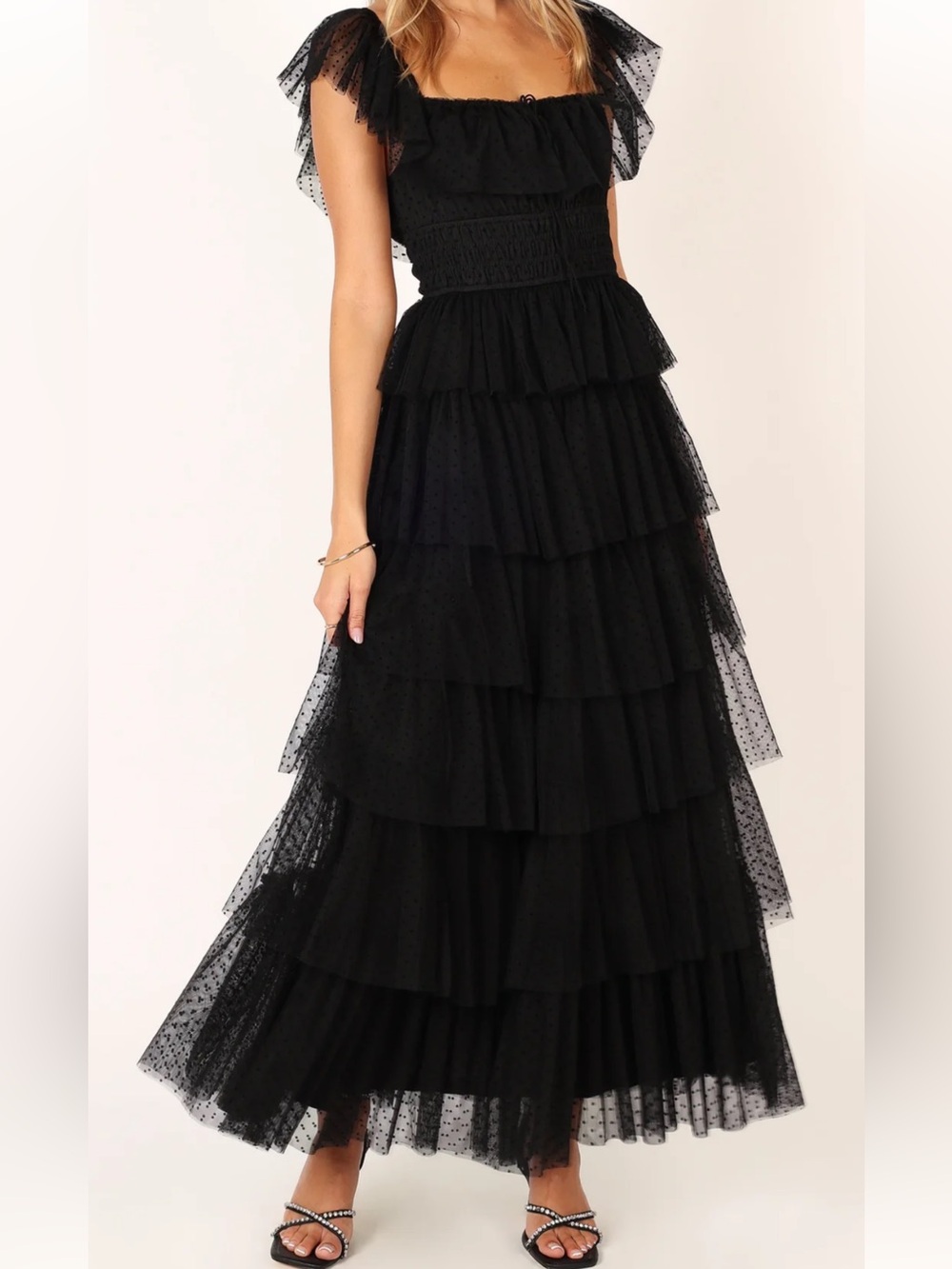 Petal & Pup Black Ruffled Neckline Dress Worn for only 4 hours for photos ..